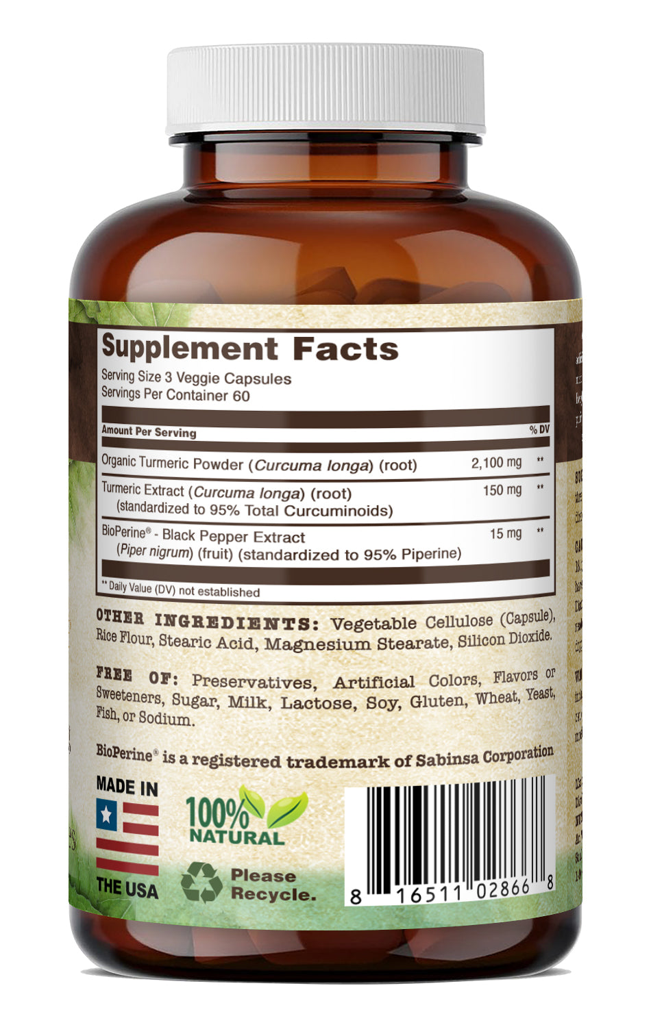 Nutri Essential Turmeric Curcumin with BioPerine 2250 Mg per Serving | 180 Veggie Capsules