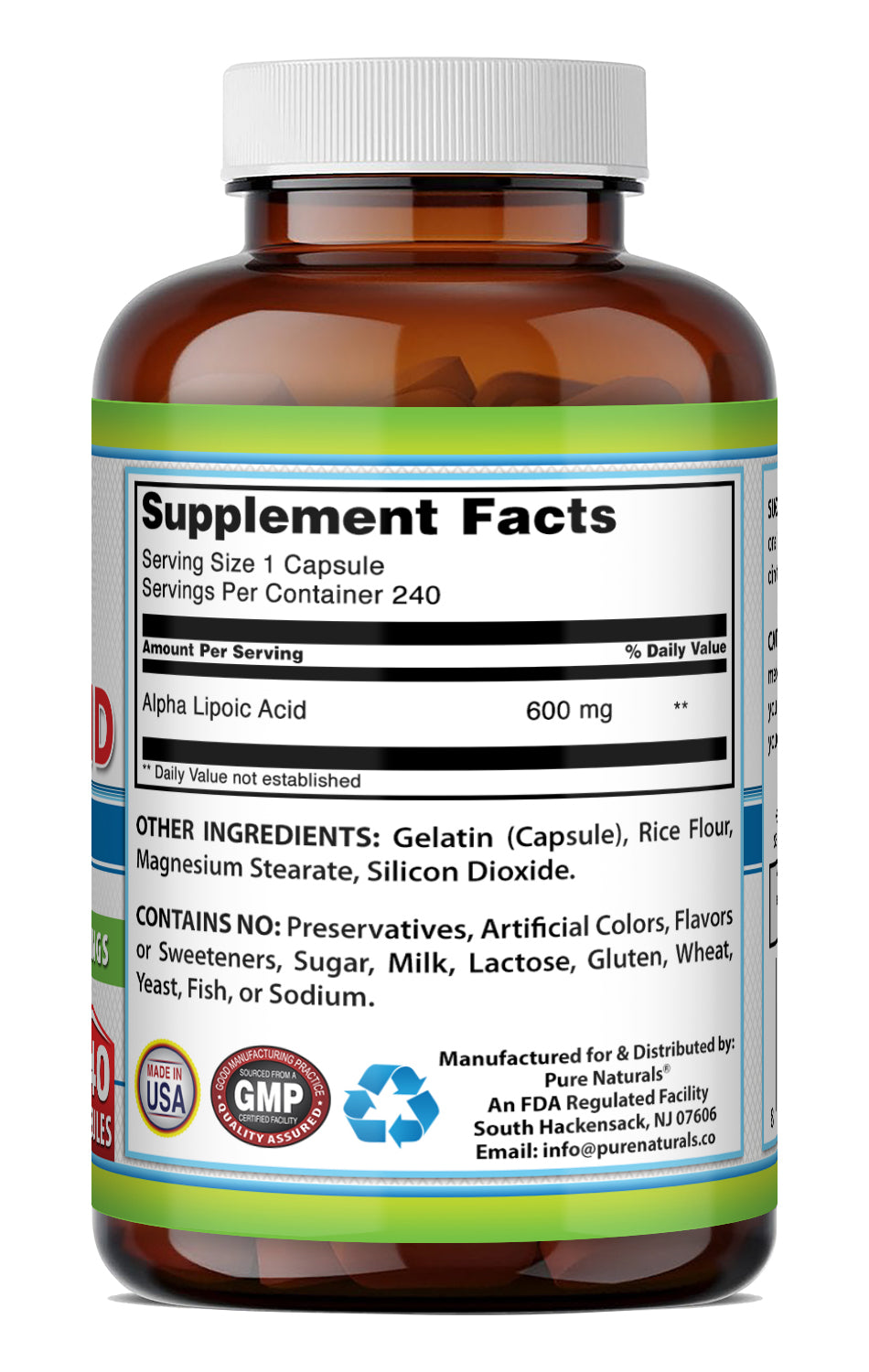 Pure Naturals Alpha Lipoic Acid 600 Mg | 240 Capsules