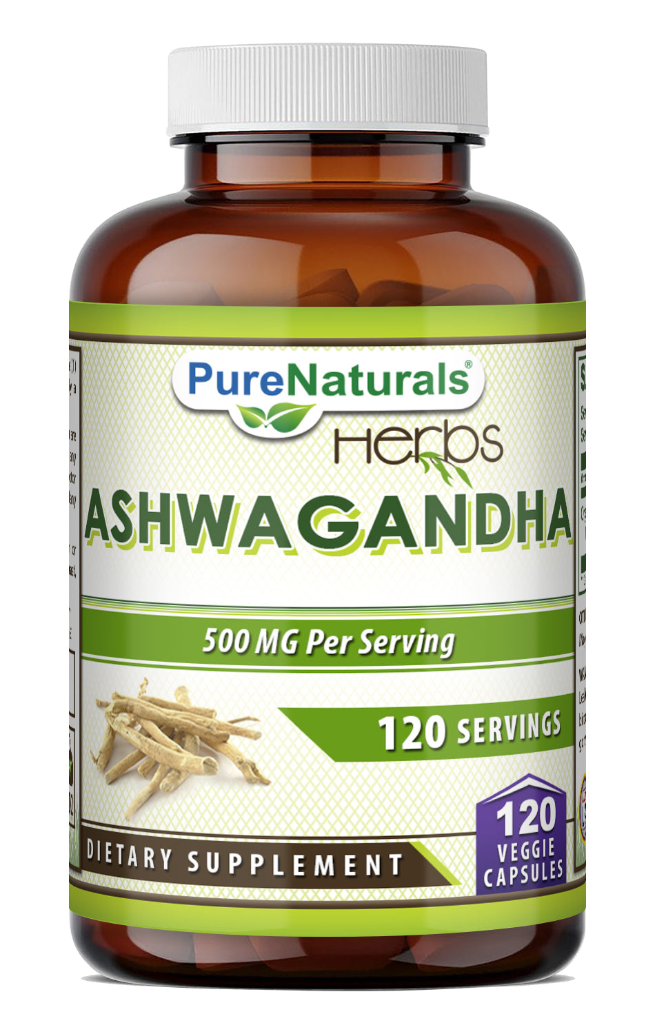Pure Naturals Ashwagandha Root (Withania somnifera) 500 Mg | 120 Veggie Capsules