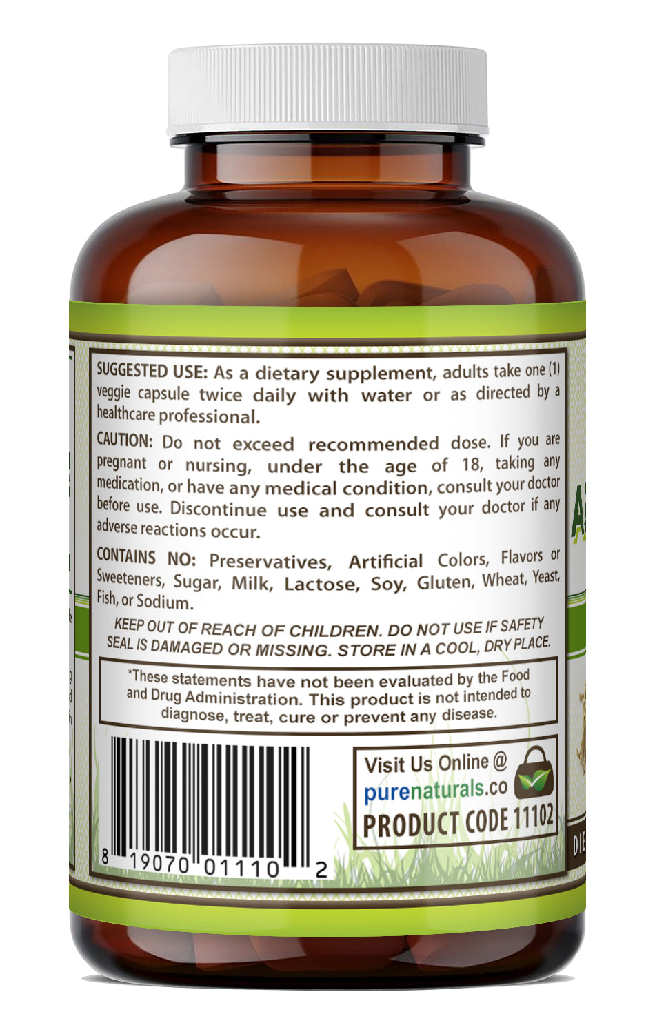 Pure Naturals Ashwagandha Root (Withania somnifera) 500 Mg | 120 Veggie Capsules