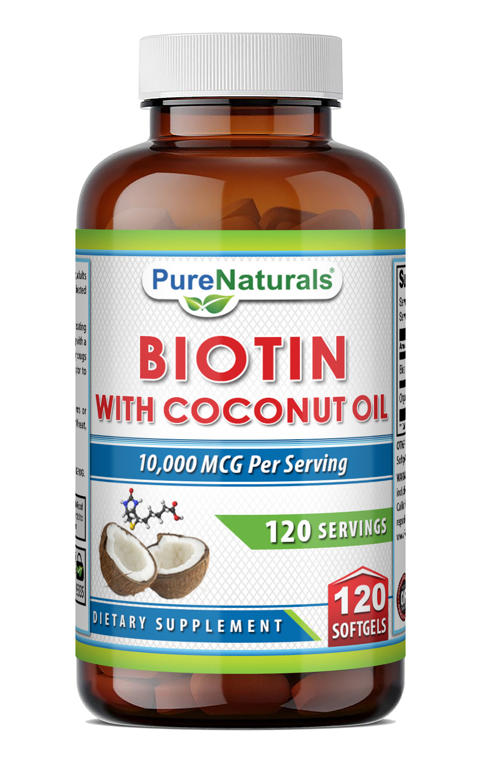 Pure Naturals Biotin with Virgin Coconut Oil 10000 Mcg | 120 Softgels