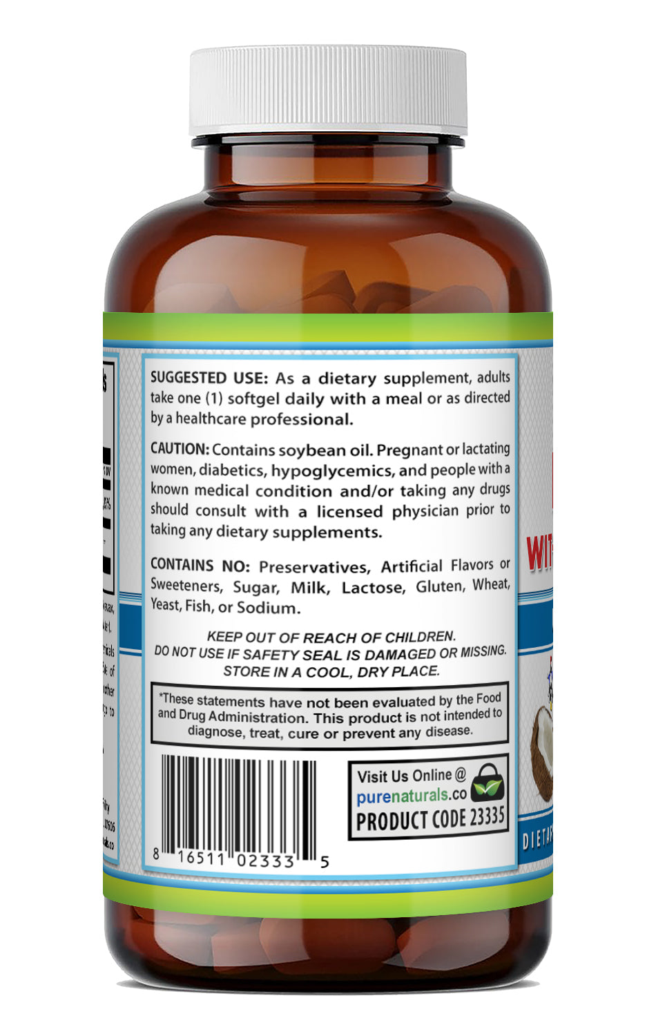 Pure Naturals Biotin with Virgin Coconut Oil 10000 Mcg | 120 Softgels