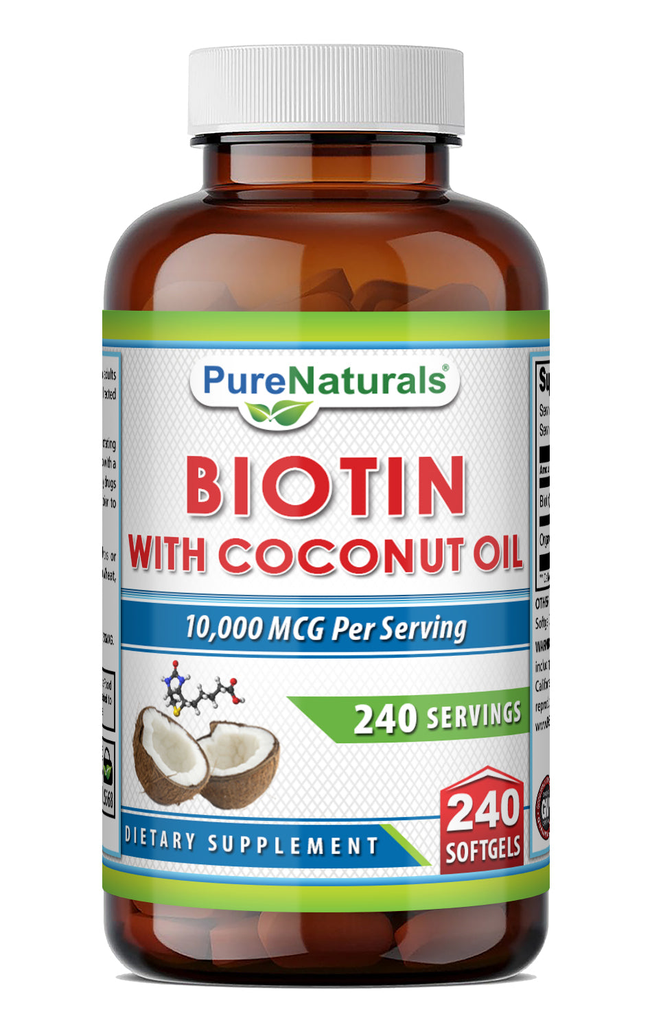 Pure Naturals Biotin with Virgin Coconut Oil 10000 Mcg | 240 Softgels