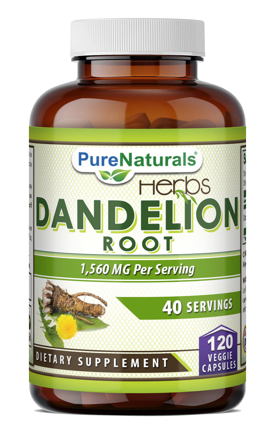 Pure Naturals Dandelion Root 1560 Mg per Serving | 120 Veggie Capsules