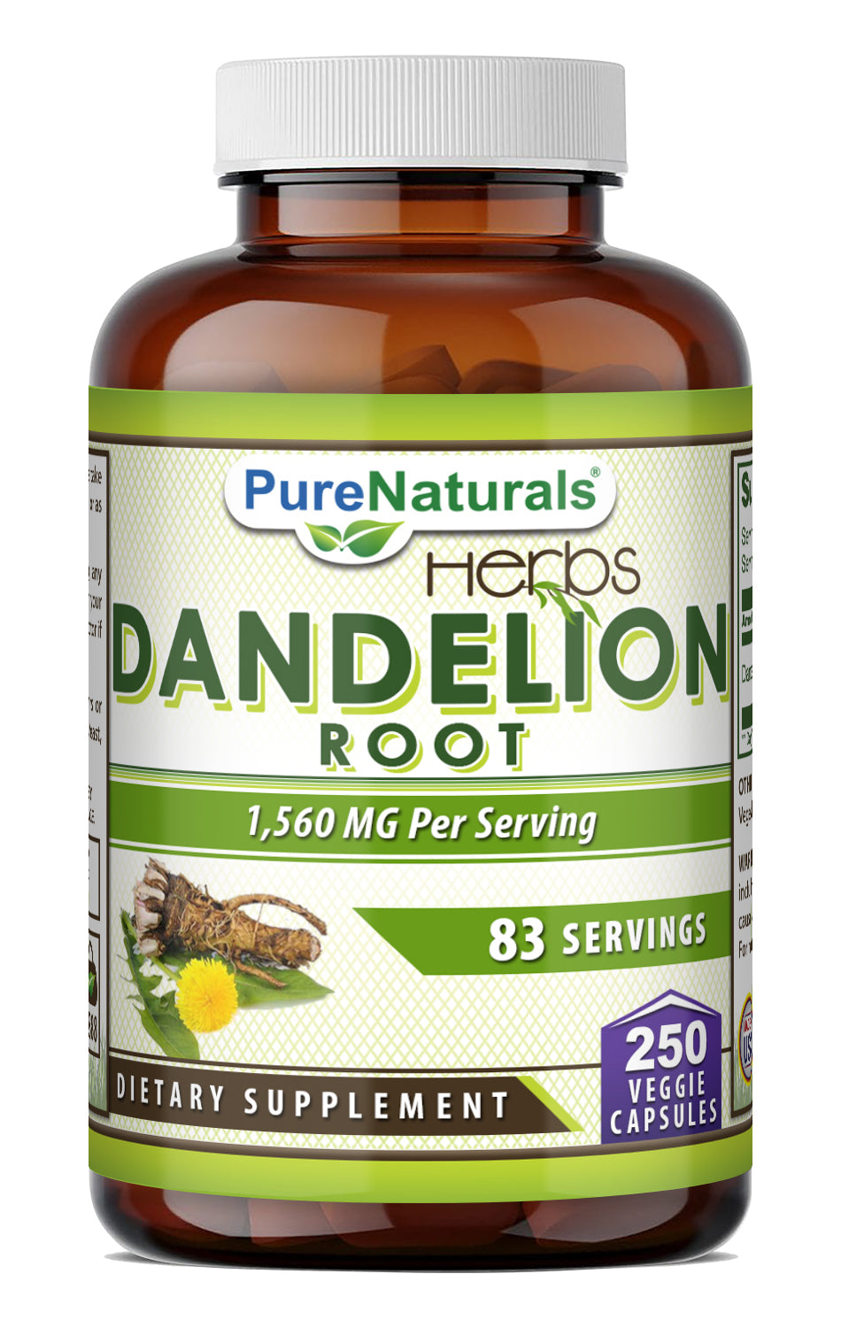 Pure Naturals Dandelion Root 1560 Mg per Serving | 250 Veggie Capsules