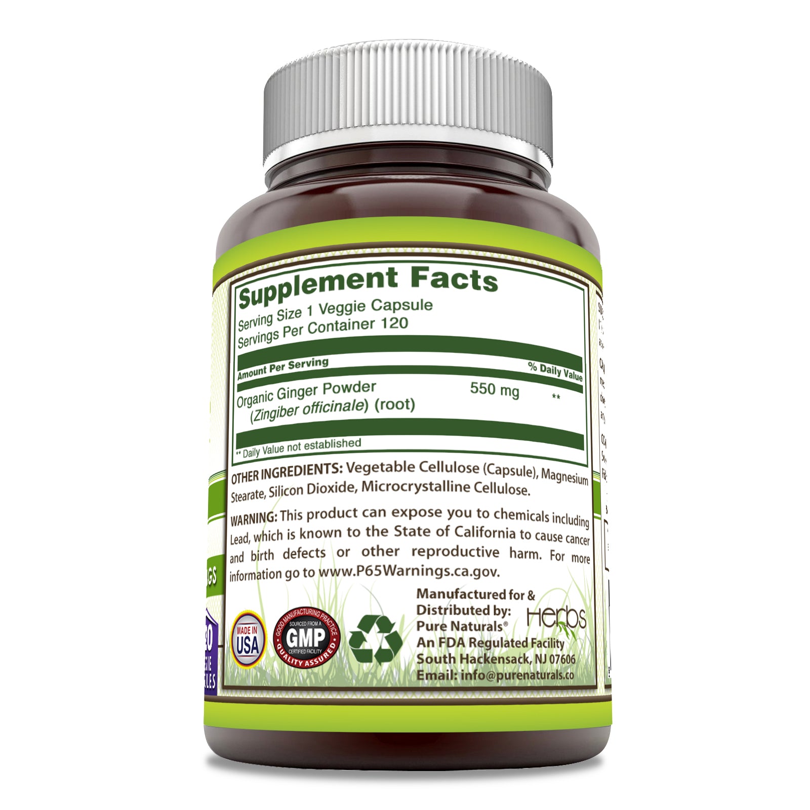 Pure Naturals Ginger Root 550 Mg | 120 Veggie Capsules