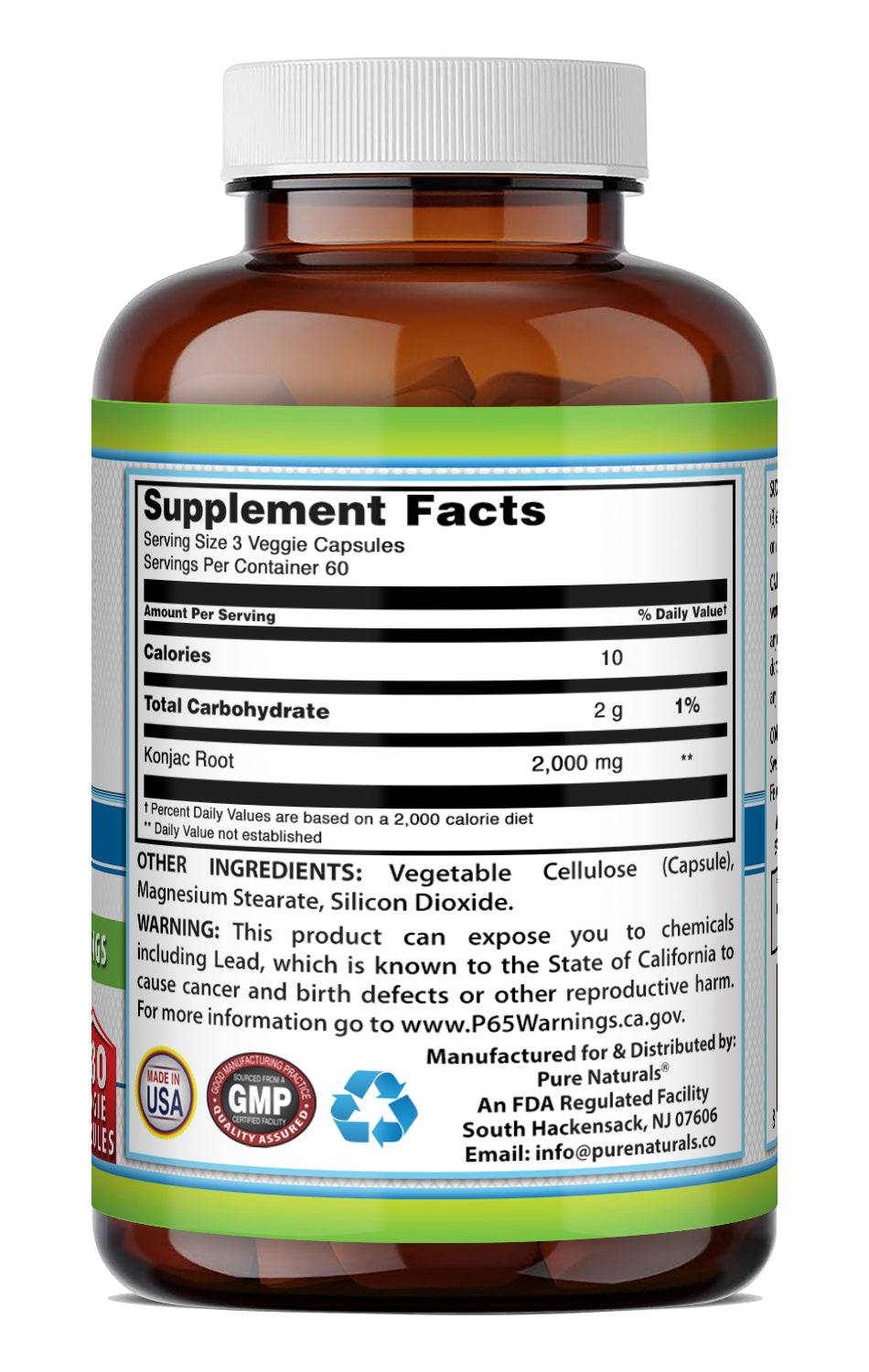 Pure Naturals Konjac Root 2000 Mg per Serving | 180 Veggie Capsules