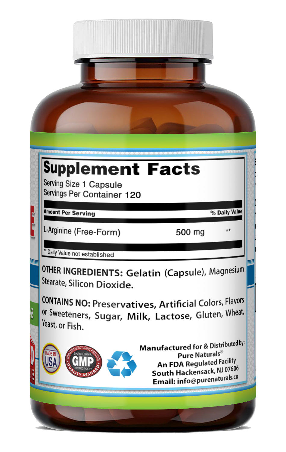 Pure Naturals L-Arginine 500 Mg Amino Acid Supplement | 120 Capsules
