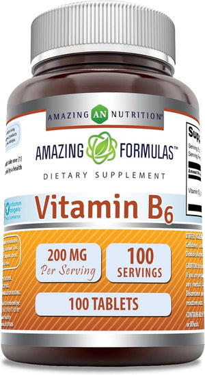 Amazing Formulas Vitamin B6 | 200 Mg | 100 Tablets