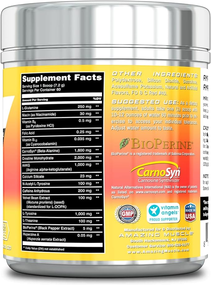 Amazing Muscle Max Boost Pre-Workout Formula | Cherry Lemonade Flavor | 432 G | 60 Servings | 7.2 Grams per Serving