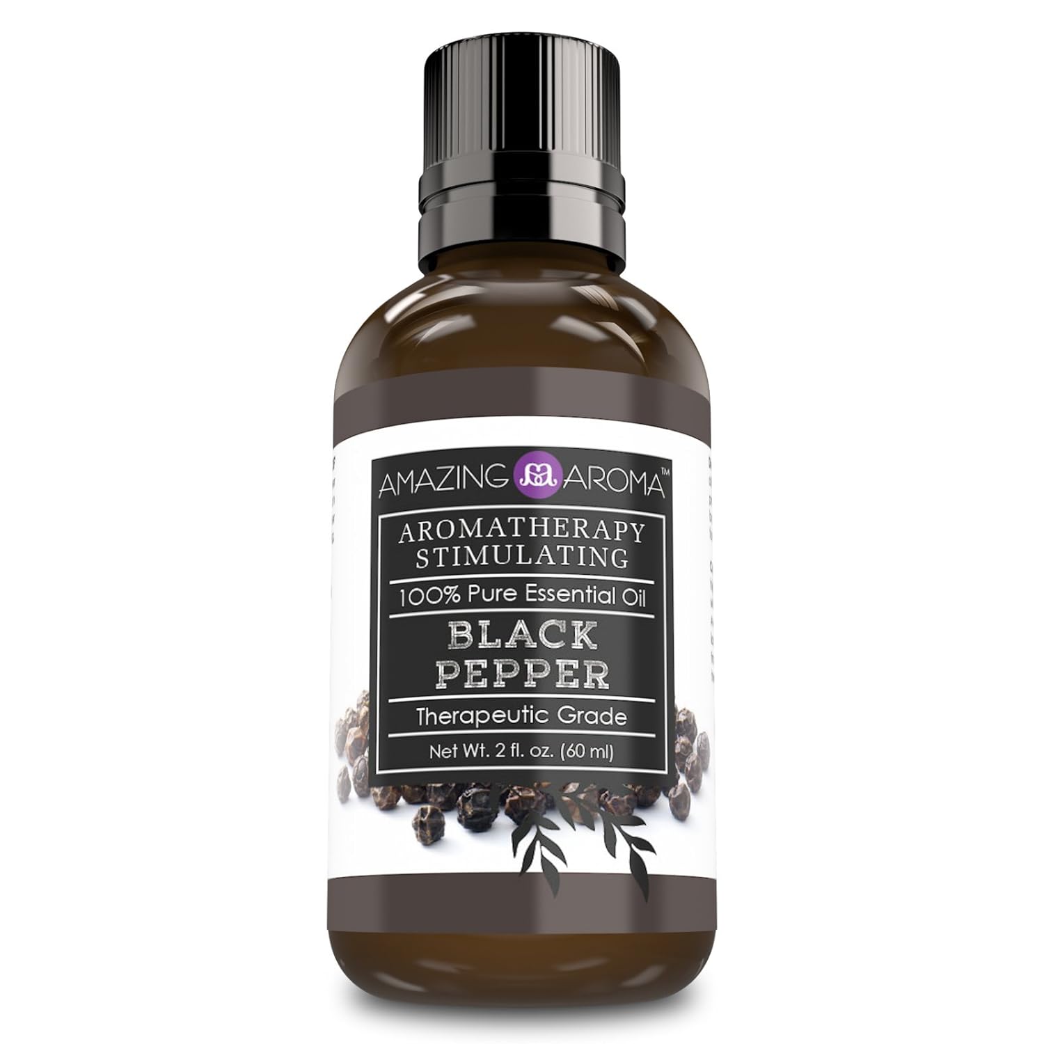 Amazing Aroma Black Pepper Essential Oil 2 Oz. Bottle 100% Pure, Undiluted Therapeutic Grade Oils Great For Aromatherapy Stimulating Massages & For Aromatherapy Diffusers