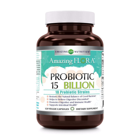 Amazing Flora Probiotic | 10 Strains 15 Billion | 120 Veggie Capsules