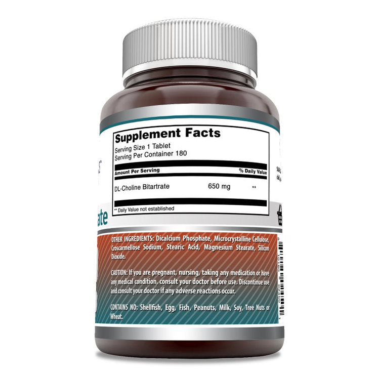 Amazing Formulas Choline Bitartrate | 650 Mg | 180 Tablets