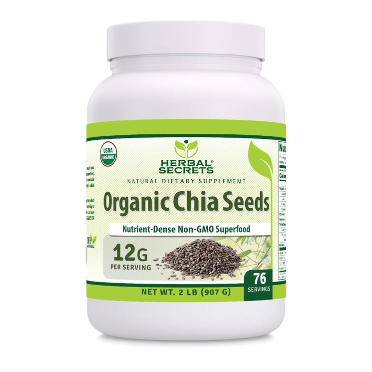 Herbal Secrets Chia Seeds | 2 Lb | 12 Grams per Serving | 76 Servings | USDA Organic