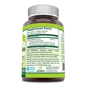 Herbal Secrets Ginkgo Biloba Supplement | 120 Mg | 120 Capsules