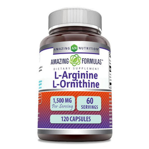 Amazing Formulas L-Arginine L-Ornithine | 1500 Mg Per Serving | 120 Capsules