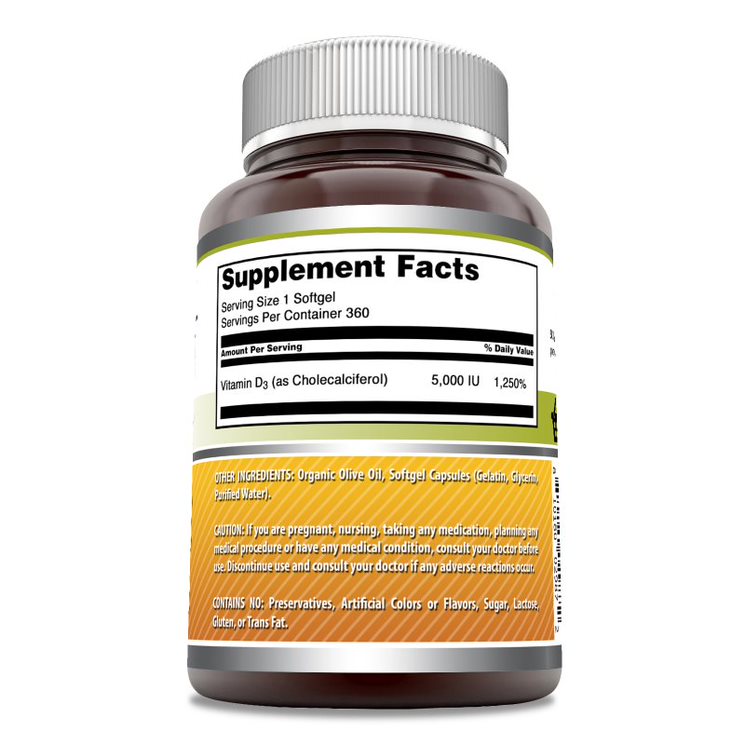 Amazing Formulas Vitamin D3 in Olive Oil | 5000 IU | 360 Softgels