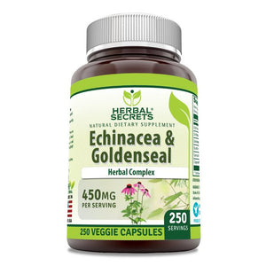 Herbal Secrets Echinacea & Goldenseal Root | 450 Mg | 250 Veggie Capsules