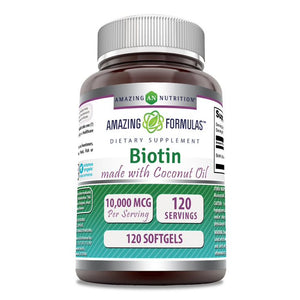 Amazing Formulas Biotin Made with Coconut Oil | 10,000 Mcg | 120 Softgels