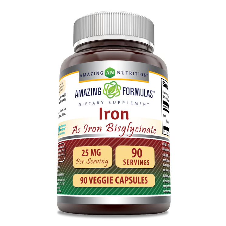 Amazing Formulas Iron as Iron Bisglycinate | 25 Mg | 90 Veggie Capsules