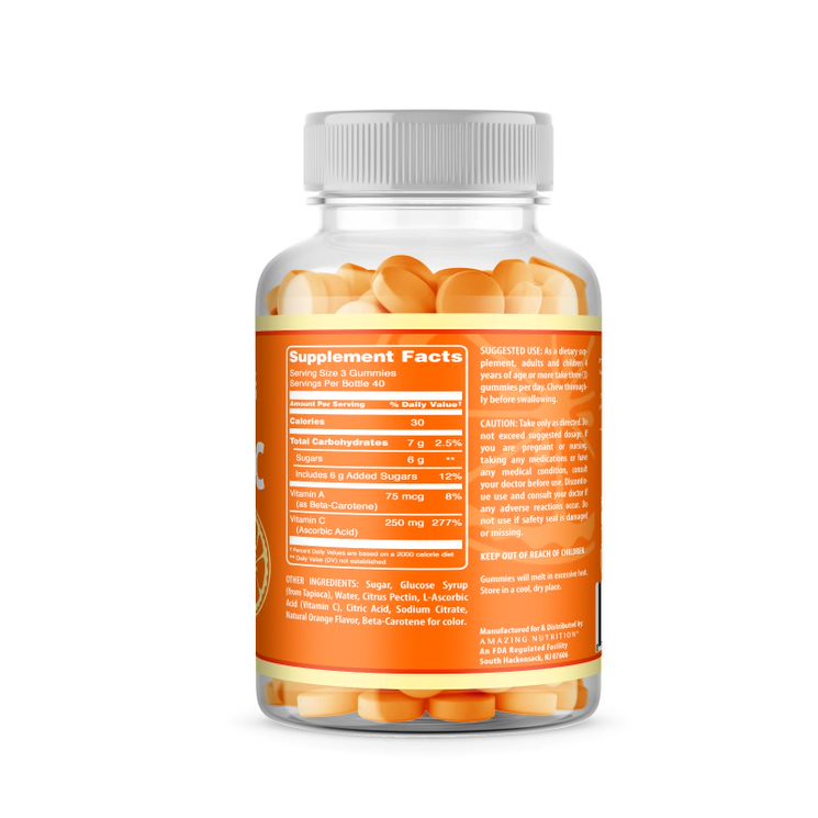 Amazing Gummies Vitamin C with Vitamin A |  120 Gummies | Orange Flavor