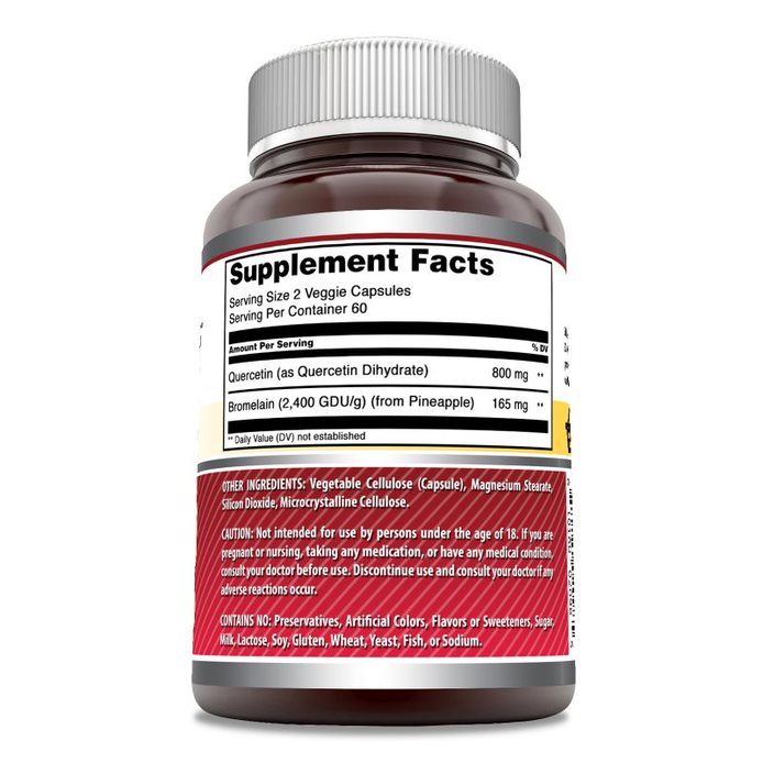 Amazing Formulas Quercetin 800 Mg with Bromelain 165 Mg Per Serving | 120 Veggie capsules