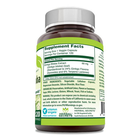 Image of Herbal Secrets Ginkgo Biloba Supplement | 60 Mg | 120 Veggie Capsules