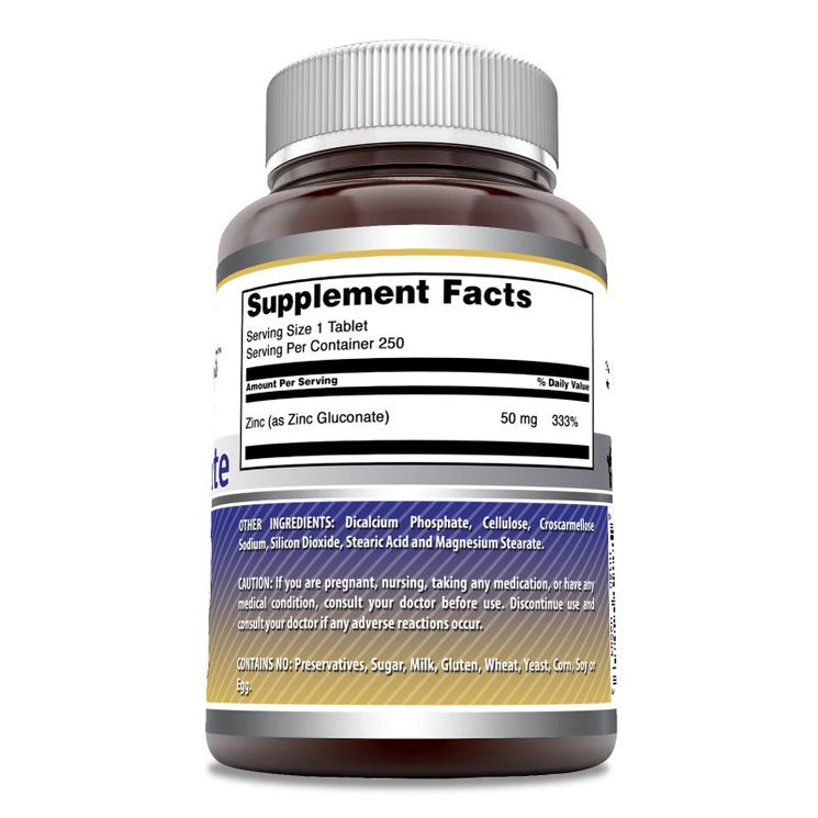 Amazing Formulas Zinc Gluconate | 50 Mg | 250 Tablets