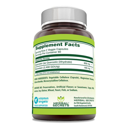 Herbal Secrets Quercetin 800 Mg with Bromelain | 165 Mg | 120 Veggie Capsules