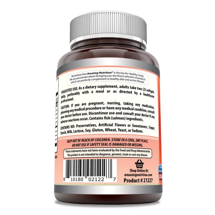Amazing Omega Wild Alaskan Salmon Oil | 2000 Mg Per Serving | 180 Softgels