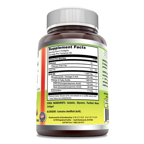 Image of Amazing Omega Krill Oil with Omega 3s EPA, DHA  | 1000 Mg per Serving | 120 softgels
