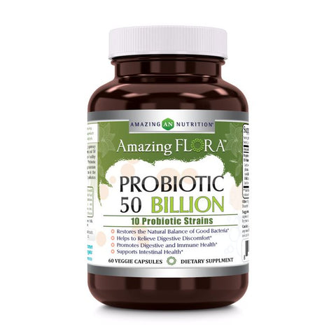Image of Amazing Flora Probiotic 50 Billion | 10 Probiotic Strains | 60 Veggie Capsules