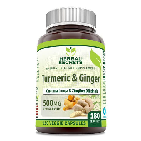 Herbal Secrets Turmeric & Ginger | 500 Mg | 180 Veggie Capsules
