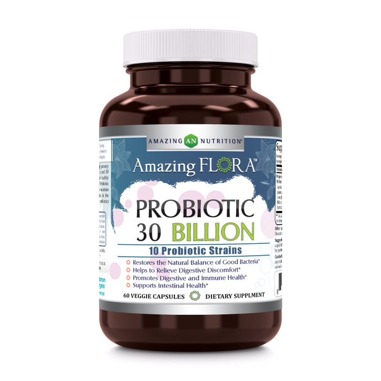 Amazing Flora Probiotic 30 Billion 10 Probiotic Strains 60 Veggie Capsules