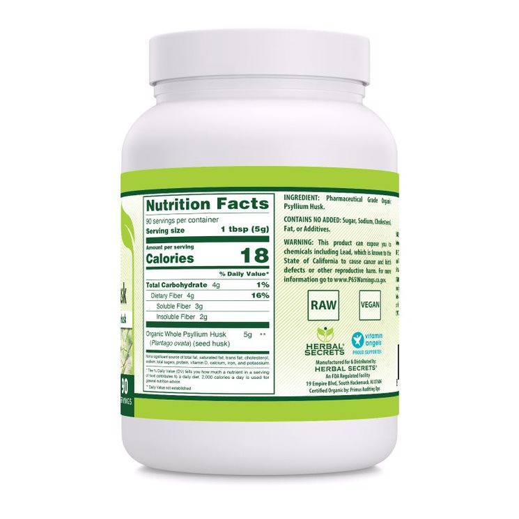Herbal Secrets Psyllium Husk Powder | 16 Oz | 5 Grams per Serving | 90 Servings | USDA Organic