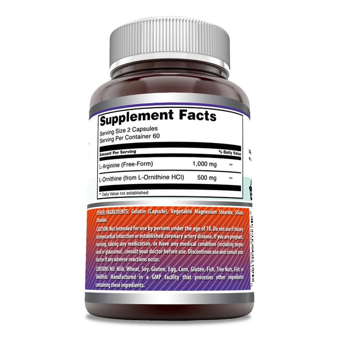 Amazing Formulas L-Arginine L-Ornithine | 1500 Mg Per Serving | 120 Capsules