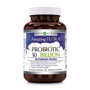 Amazing Flora Probiotic 10 Billion |  10 Probiotic Strains |  60 Veggie Capsules