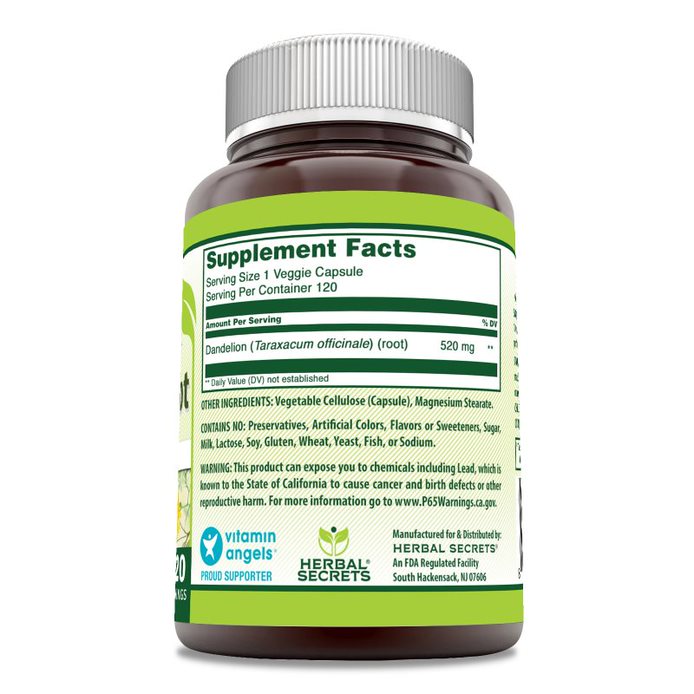 Herbal Secrets Dandelion Root | 520 Mg | 120 Veggie Capsules