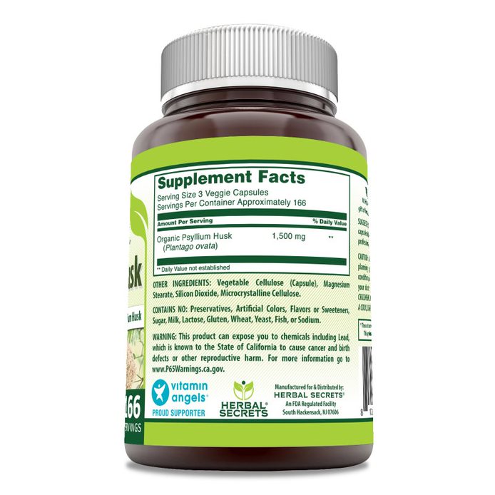 Herbal Secrets Psyllium Husk | 1500 Mg per Serving | 500 Veggie Capsules