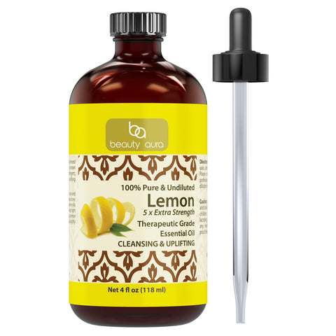 Image of Beauty Aura Lemon 5 x Extra Strength Essential Oil 4 Fl Oz 118 Ml