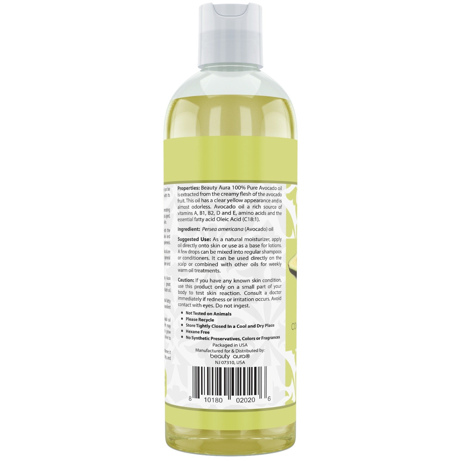Beauty Aura Avocado Oil | 100% Pure | 16 Fl. Oz (473 ml) | Deep Moisturizing