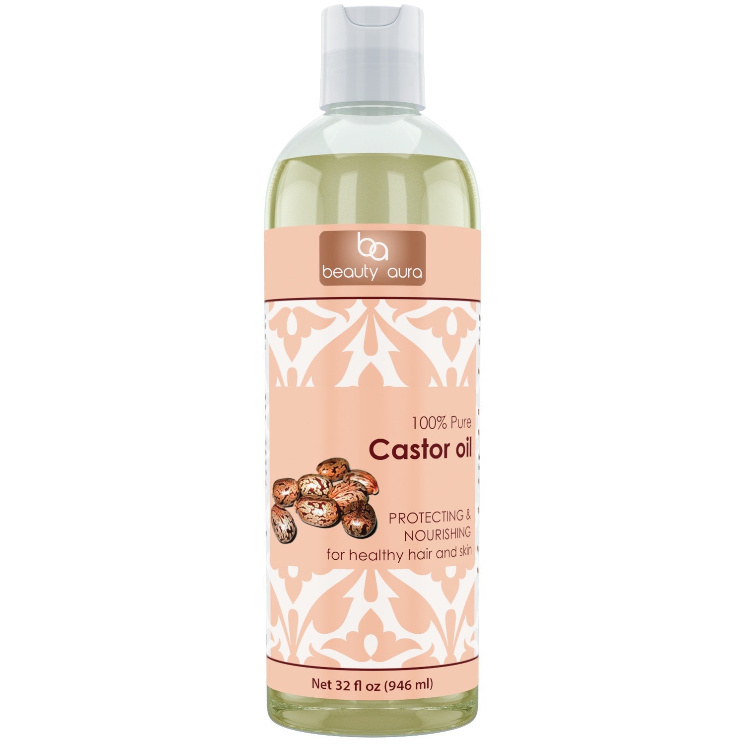 Beauty Aura Castor Oil | 100 % Pure & Cold Pressed | 32 Fl. Oz (946 ml)