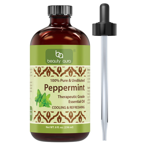Beauty Aura Peppermint Essential Oil | 8 Fl Oz | 236 Ml