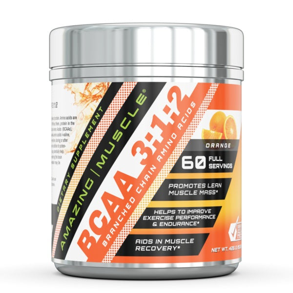 Amazing Muscle BCAA - 3:1:2 Branched Chain Amino Acid 0.94 lbs. - Approx. 60 servings (Orange)
