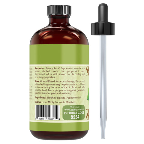 Beauty Aura Peppermint Essential Oil 8 Fl Oz 236 Ml