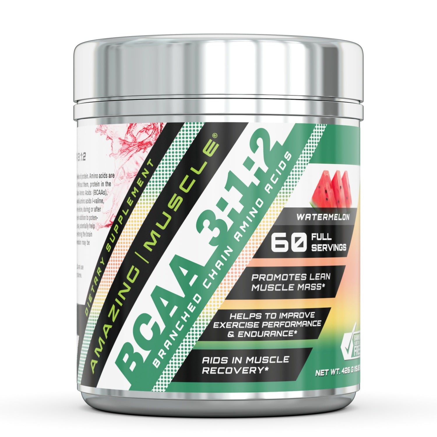 Amazing Muscle BCAA 3:1:2 Powder | Watermelon Flavor | 0.94 Lbs |  60 Servings | 7.1 Grams per Serving