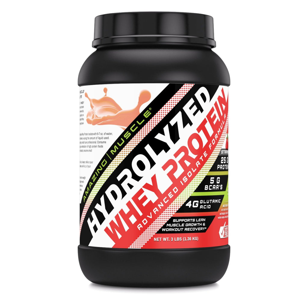 Amazing Muscle Hydrolyzed Whey Protein Isolate | 3 Lb | Strawberry Flavor