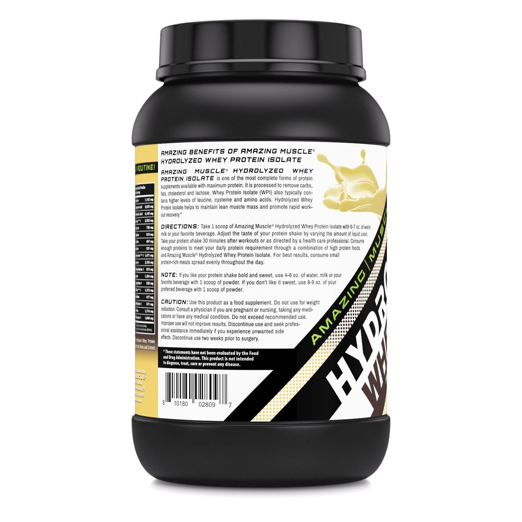 Amazing Muscle Hydrolyzed Whey Protein Isolate 3 Lbs  Vanilla Flavor