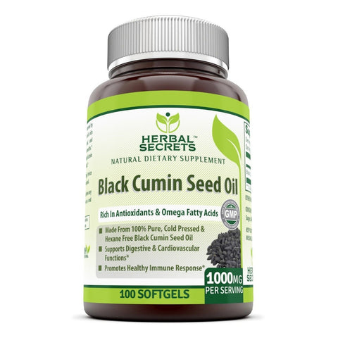 Herbal Secrets 100% Pure Black Cumin Seed oil 1000 Mg 100 Softgels - Amazing Nutrition