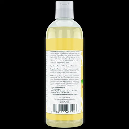Beauty Aura Sweet Almond Oil | 16 Fl. Oz (473 ml) | 100% Pure | Moisturizing Oil